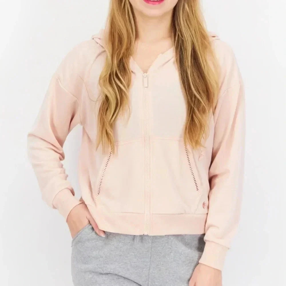 Kensie Sportswear Fit Hooded Long Sleeves Sweatshirt Pink Blush Casual Size M